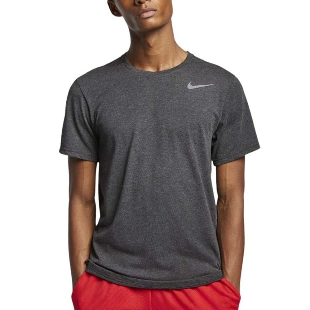 NIKE Breathe Men's Short Sleeve Training Top Black Heather Metallic Hematite
